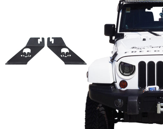 Xprite Skull Hood Mounting Brackets For 20" - 22" LED Light Bar for 2007-2017 Jeep Wrangler JK