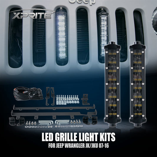 Xprite 8" Double Row Philips LED Grille Light Kit for 2007-2018 Jeep Wrangler JK