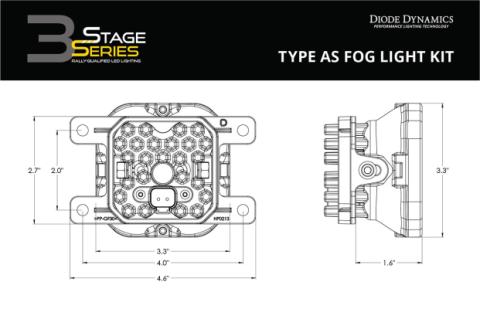 SS3 LED Fog Light Kit for 2010-2018 Ford Transit Connect White SAE Fog Sport w/ Backlight Diode Dynamics