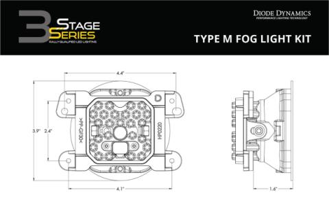 SS3 LED Fog Light Kit for 2014-2017 Jeep Cherokee Yellow SAE Fog Pro w/ Backlight Type M Bracket Kit Diode Dynamics