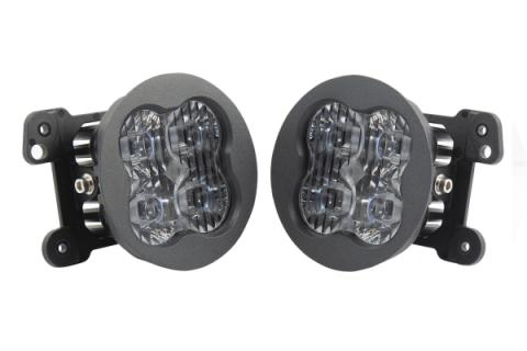SS3 LED Fog Light Kit for 2007-2018 Jeep JK Wrangler Yellow SAE Fog Pro w/ Backlight Type MR Bracket Kit Diode Dynamics