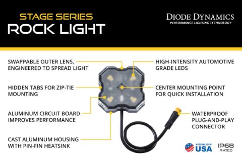 Single-Color Rock Light Mid-Size Installer Kit (8-pack) Diode Dynamics