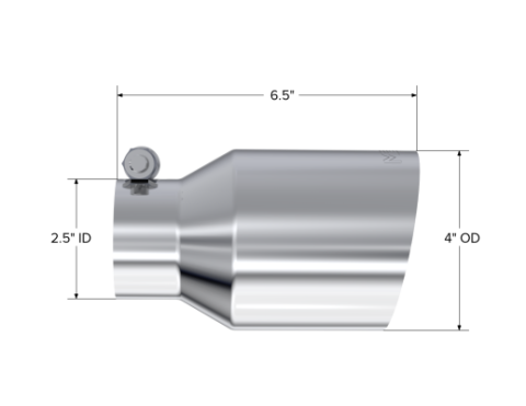 T304 Stainless Steel Tip 2.5 Inch ID 4 Inch OD Single Wall Angle Cut 6.5 Inch Length MBRP