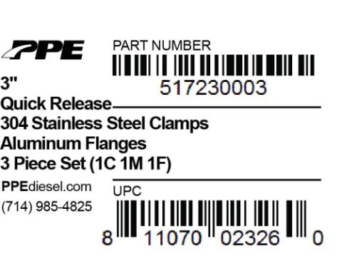 3.0 Inch QR Aluminum V-Band 3 Pc Set 1C 1M 1F PPE Diesel