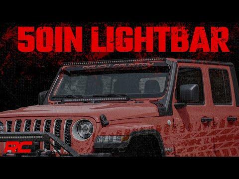 Jeep 50-Inch Straight LED Light Bar Upper Windshield Kit w/ Single-Row Black Series LED 20-Up Gladiator JT 18-20 Wrangler JL Rough Country