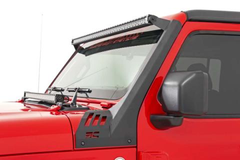 Jeep 50-Inch Straight LED Light Bar Upper Windshield Kit w/ Single-Row Black Series LED 20-Up Gladiator JT 18-20 Wrangler JL Rough Country