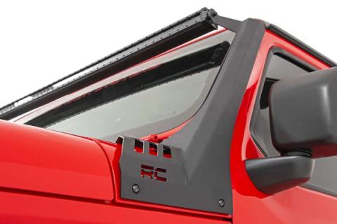 Jeep 50-Inch Straight LED Light Bar Upper Windshield Kit w/ Single-Row Black Series LED 20-Up Gladiator JT 18-20 Wrangler JL Rough Country