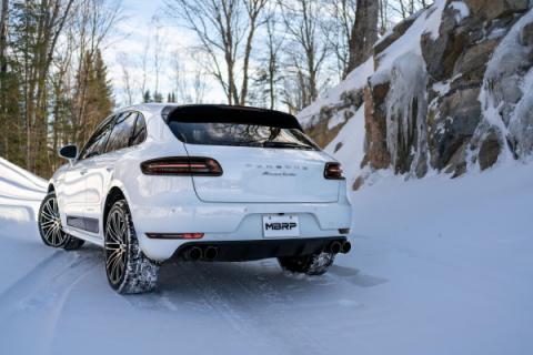 Porsche 2.5 Inch Axle Back Dual Split Rear Bypass Armor Pro Series Carbon Fiber Tips For 14-Up Porsche Macan MBRP