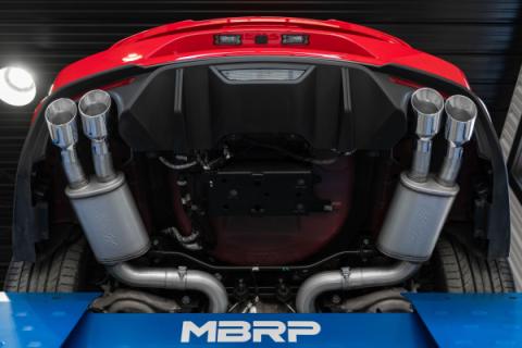 18-23 Ford Mustang GT 5.0L T304 Stainless Steel 3 Inch Cat-Back Dual Rear with Quad Carbon Fiber Tips Street Version MBRP
