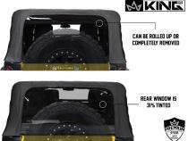 Jeep JK Replacement Soft Top Tinted Windows For 10-18 Wrangler JK 4 Door Black Diamond King 4WD