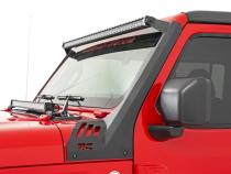 Jeep 50-Inch Straight LED Light Bar Upper Windshield Kit w/ Dual-Row Black Series LED White DRL 20-Up Gladiator JT 18-20 Wrangler JL Rough Country